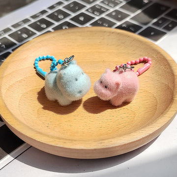 Flocked Mini Animal Keychains Bead Ball Chain 36 Styles