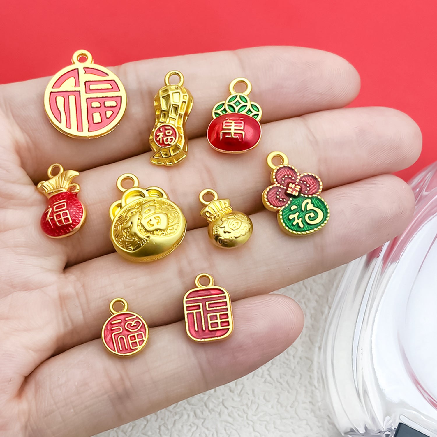 Sand Gold Zinc Alloy Fu Character Lucky Bag Charm Pendant for DIY Necklace Keychain