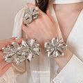 Metal Flower Open Ring Cuff Bracelet Stud Four-Piece Sets view 3