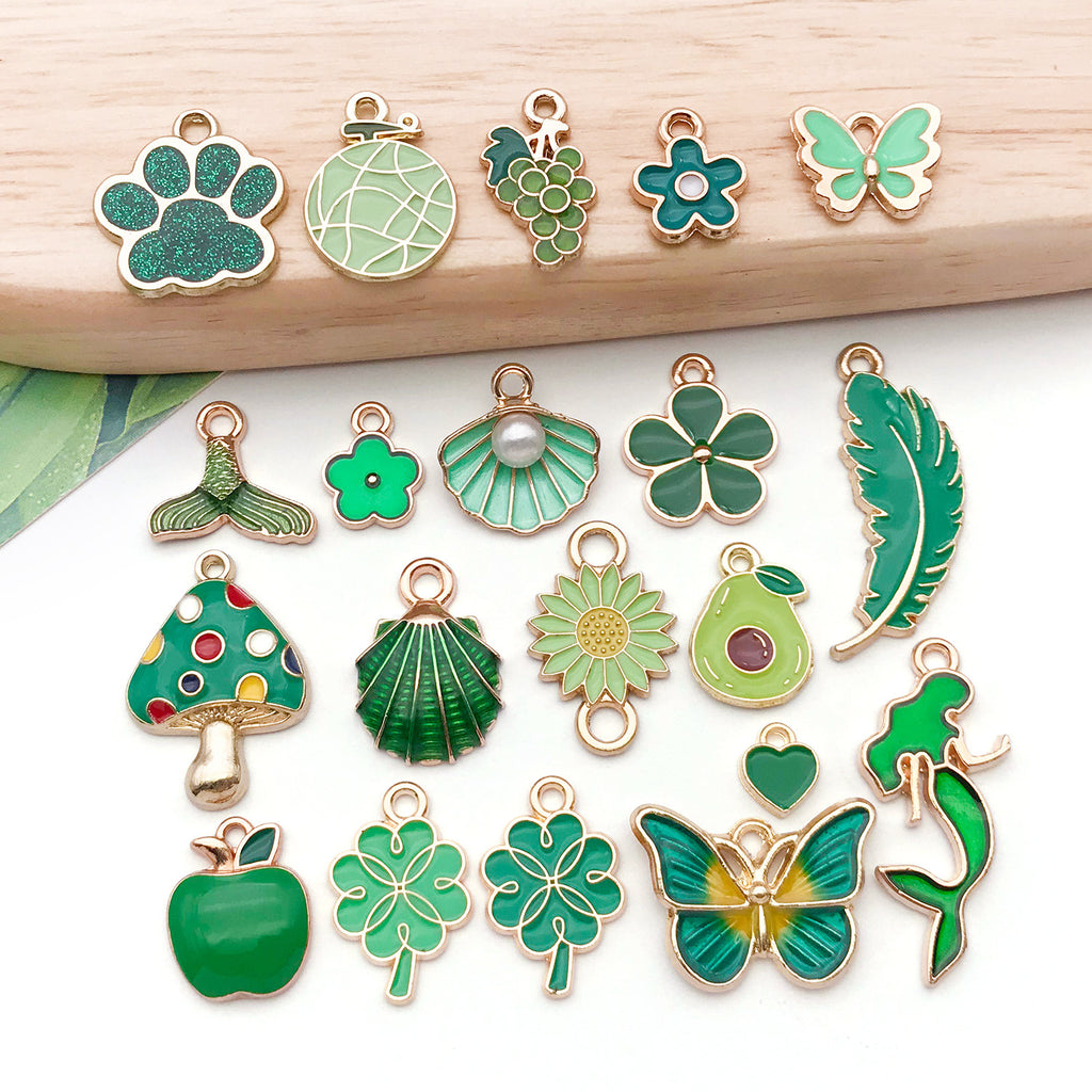 Green Acrylic Four Leaf Clover Mushroom Avocado Cat Paw Charm Pendant for DIY Jewelry