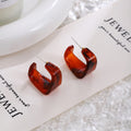 Gray Leopard and Red Acrylic Square Open C Hoop Earrings view 4