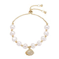 Gold Adjustable Pearl Bracelet Pavé Crystal Shell Charm view 5