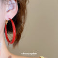 Red Coated Slim Round Hoop Earrings in Bright and Dark Shades view 3