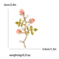 Pink Rose Branch Brooch with Pearl and Green Leaves view 4