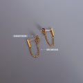 Minimal Bar Stud Earrings With Connecting Chain Tassel Pair view 2