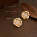 Gold Twisted Circle Blush Center Pearl Stud Earrings view 1