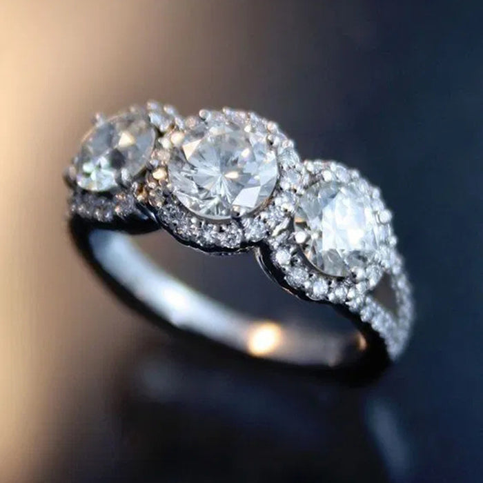 Silver Tone Five Round Clear Stone Anniversary Ring