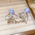 Blue Purple Floral Bow and Crystal Tassel Earrings view 6