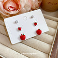 Red Apple Heart And Crystal Stud Earring Set Jewelry Design view 4
