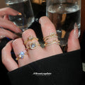 Gold Silver Zircon Open Adjustable Ring Five Piece Sets view 1