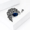 Dark Blue Crystal Peacock Brooch with Curved Tail Decorative Clothing Pin view 2