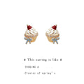Gold Tone White Icing Red Fruit And Blue Bow Cupcake Stud Earrings view 1