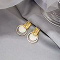 Gold Textured Geometric Disc Ring Drop Earrings Three Colors view 6