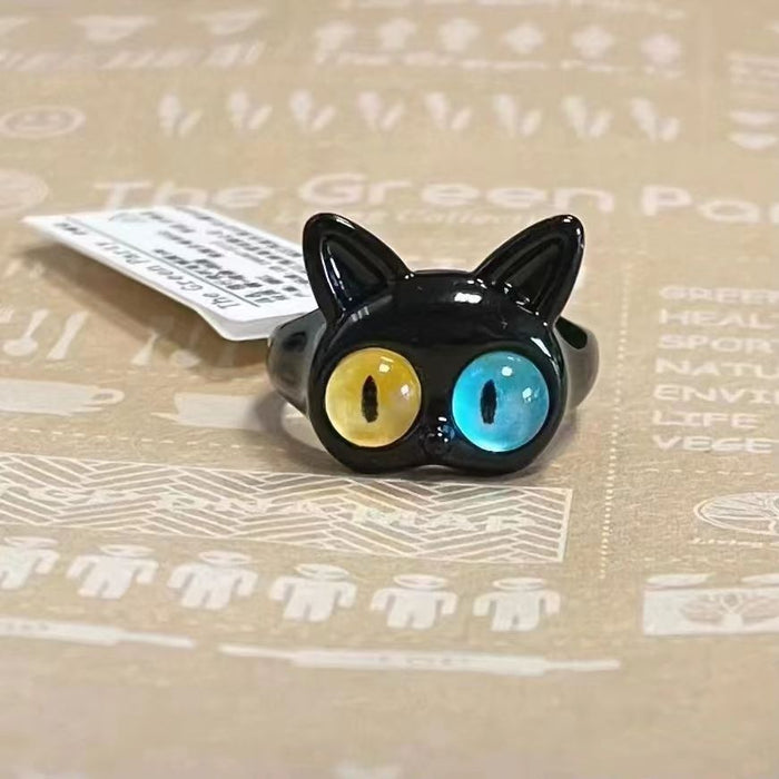 Green Frog and Black Cat Novelty Adjustable Rings in Two Designs