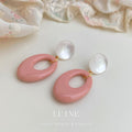 Pink Geometric Oval Drop Earrings White Sphere Stud Tops view 1