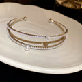 Silver Double Row Open Pearl Rhinestone Cuff Bangle view 6