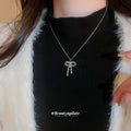 Silver Rhinestone Scallop Necklace Earring Set Bow Pendant view 3