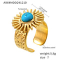 Gold Sunburst Open Rings Colored Cabochon Centers Adjustable view 11