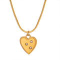 Gold Heart Pendant Snake Chain Necklace Three Clear Stones view 5