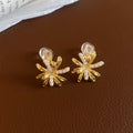Crystal Flower Clip On Earrings In Silver And Gold Tones view 7