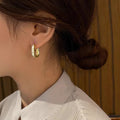 Gold Tone Square Geometric CZ Huggie Hoop Earrings view 3