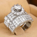 Square Crystal Three Band Statement Ring Set Polished Metal Jewelry view 2