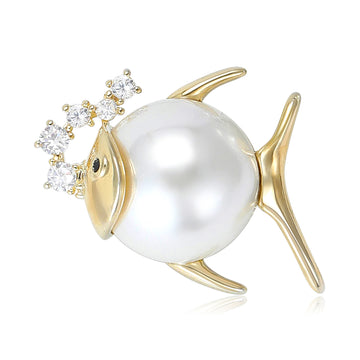 Pearl Fish Brooch In 2 Styles With Polished Metal And Decorative Details