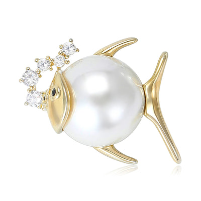 Pearl Fish Brooch front view on a plain background