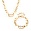 Stainless Paperclip Chain Necklace Bracelet Pave Oval Zircon view 5