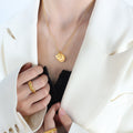 Letter R Seal And Moon Star Charm Pendant Necklace Gold view 3