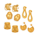 Gold Geometric Textured Cross Hatch Loop Hoop Earrings view 5