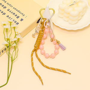 Beaded Heart-Clasp Bag Charm with Cord Tassel, Three Designs