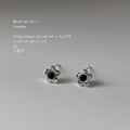 Silver Mini Flower Black Center Stone Stud Earrings view 2