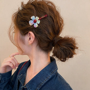 Red Duckbill Clip Iridescent Acetate Flower Single Piece