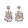Pink Purple Beaded Round Tassel Statement Earrings view 5