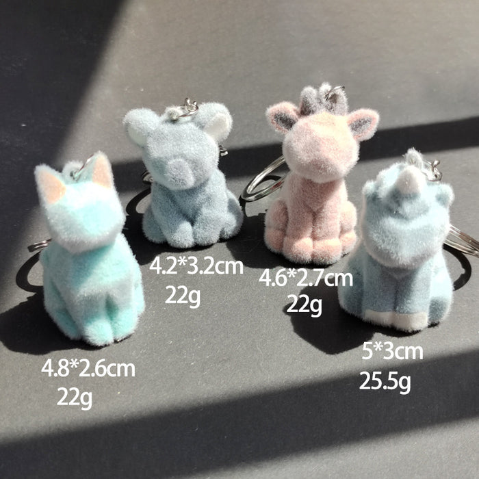 Flocked Animal Keychains Rhino Cat Deer Koala 4 Styles