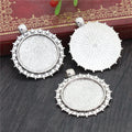 Floral Edge Round Cabochon Pendant Bases in Two Finishes view 2
