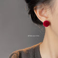 Wine Red Velvet Flocked Round Ball Stud Earrings Multi Size view 2