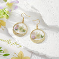 Gold Tone Round Leaf-Detail Pressed Flower Drop Earrings in Seven Designs view 3