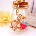Gold Tone Money Bag Keychain Pink Cabochons Clear Rhinestones view 3