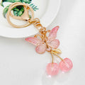 Pink Butterfly Cherry Charm Keychain with Gold Hardware view 2