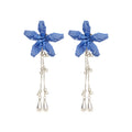 White Pearl Beaded Orchid Flower Necklace Drop Earrings view 5