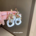 Gold Tone White Irregular Double Hoop Drop Earrings view 2