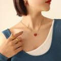 Red Hollow Heart Hoop Earrings Or Gold Pendant Necklace view 7