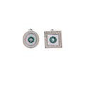 Gold Mismatched Round Square Green Center Stud Earrings view 5