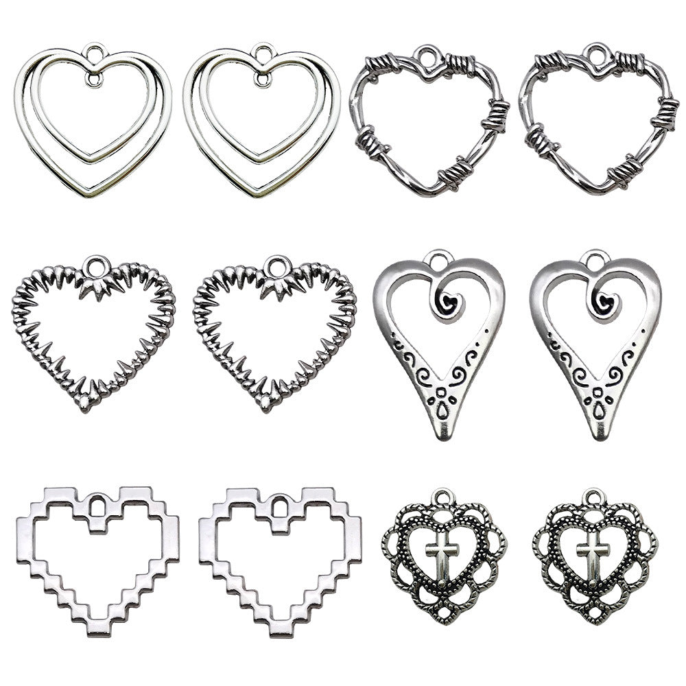 Antique Silver Zinc Alloy Hollow Barbed Heart Charm Pendant for DIY Necklace Earrings