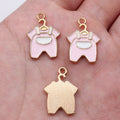 Gold Tone Enamel Overalls Charms in Blue and Pink Colors view 7