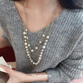 Gold Multi Layer Champagne Pearl Chain Long Necklace view 4