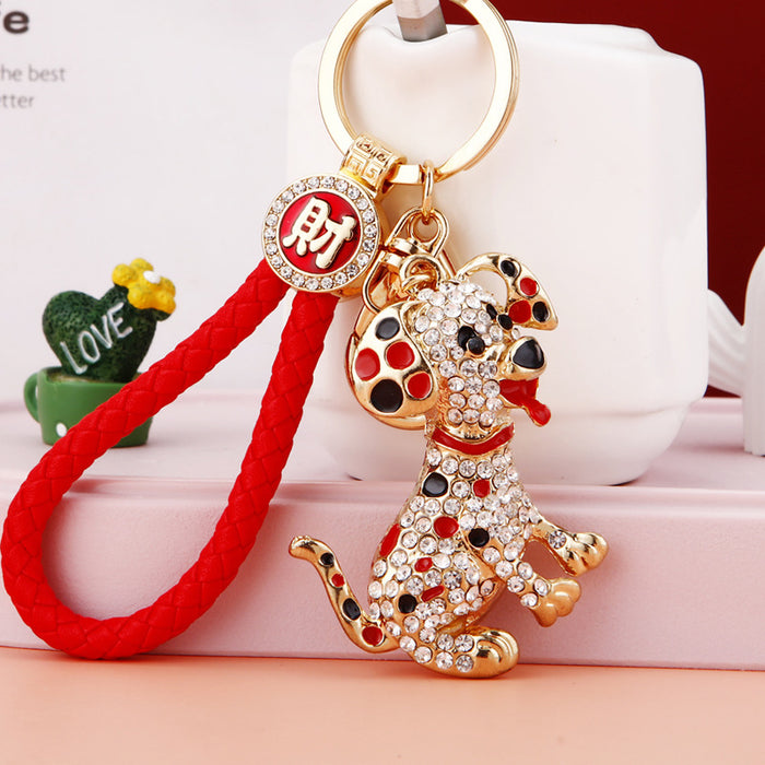 Mixed Jeweled Spotted and Round Face Dog Keychains in Five Options