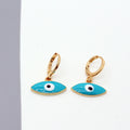 Gold Tone Marquise Enamel Evil Eye Huggie Earrings in Three Colors view 5